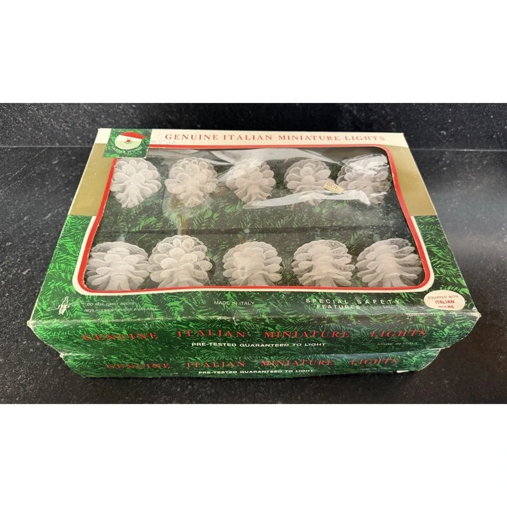Vintage NOS Santa's World Italian Pine Cone Christmas Lights 2 Sets Tested Works